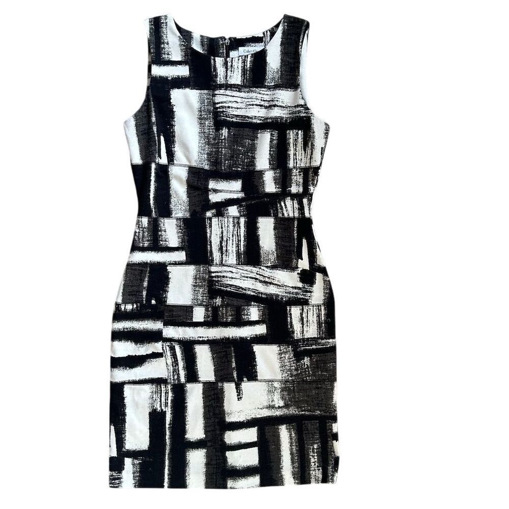 Calvin Klein Women's M Black & White Abstract Sleeveless Sheath Dress